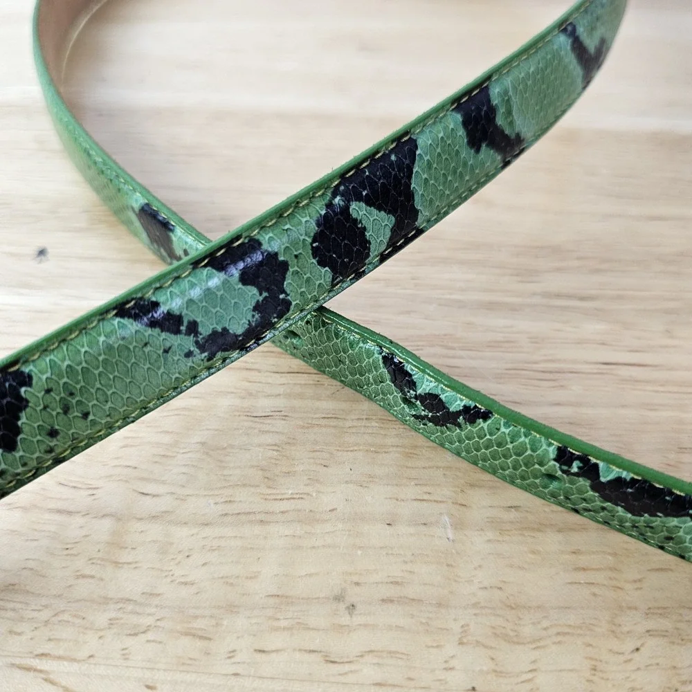 Kenneth Cole Green Womens Belt Skinny K7112 M Italian Calfskin Leather Snakeskin